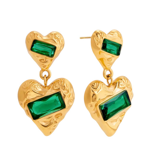 Emerald Gold Heart Earrings