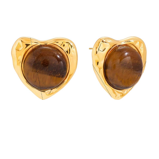 Tiger's Eye Heart Earrings