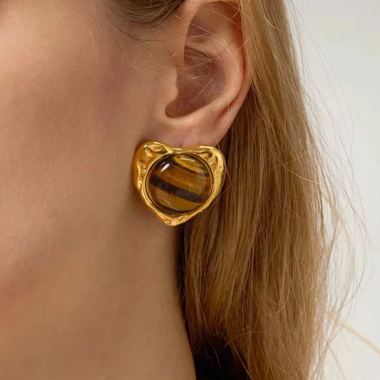 Tiger's Eye Heart Earrings